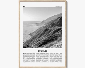 Big Sur Poster Print Black and White, California Wall Art, Coastal Nature Photo