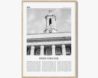 State College Poster Print Black and White, Old Main Photo, Pennsylvania Travel Wall Art