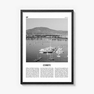 Corfu Poster, black and white photo print in a black wood frame