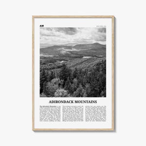 Adirondack Mountains Print Black and White, Adirondack Mountains Wall Art, Adirondack Mountains Poster, New York, USA, United States