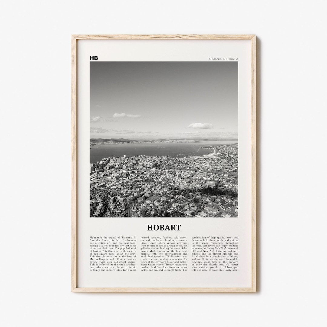 Hobart Print Black and White, Hobart Wall Art, Hobart Poster, Hobart