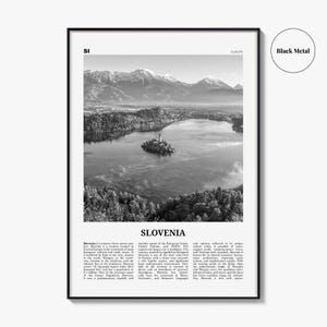 Póster de Eslovenia en blanco y negro, foto del lago Bled, arte mural de viaje por Europa Central imagen 9