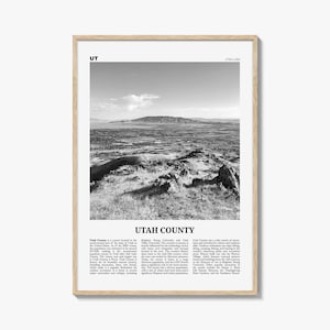 Utah County Print Black and White, Utah County Wall Art, Utah County Poster, Utah County Photo, Utah County Wall Décor, Utah Map, Utah, USA