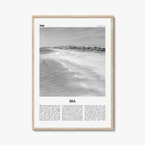 30A Poster Print Black and White, Florida Travel Wall Art, Coastal Beach Photography