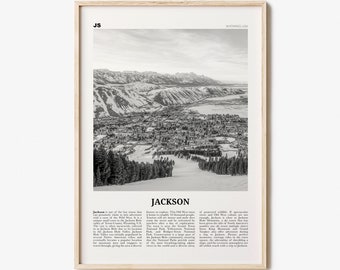 Jackson Print Black and White, Jackson Wall Art, Jackson Poster, Jackson Photo, Jackson Map, Wyoming, United States