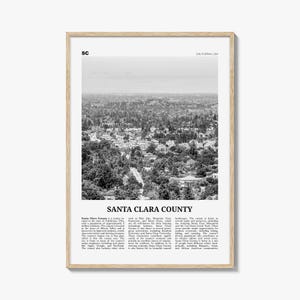 Santa Clara County Print Black and White, Santa Clara Wall Art, Santa Clara Poster, Santa Clara Photo, Santa Clara Décor, Santa Clara Map