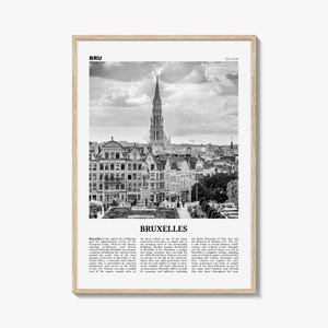 Impression de Bruxelles noir et blanc, art mural de Bruxelles, affiche de Bruxelles, photo de Bruxelles, décoration murale de Bruxelles, carte de Bruxelles, Belgique