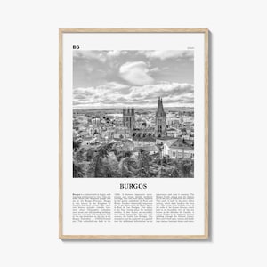 Burgos Print Schwarzweiß, Burgos Wandkunst, Burgos Poster, Burgos Foto, Burgos Wanddekoration, Burgos Karte, Spanien