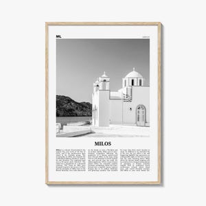 Póster de Milos en blanco y negro, arte mural de viajes a Grecia, fotografía costera de las Cícladas
