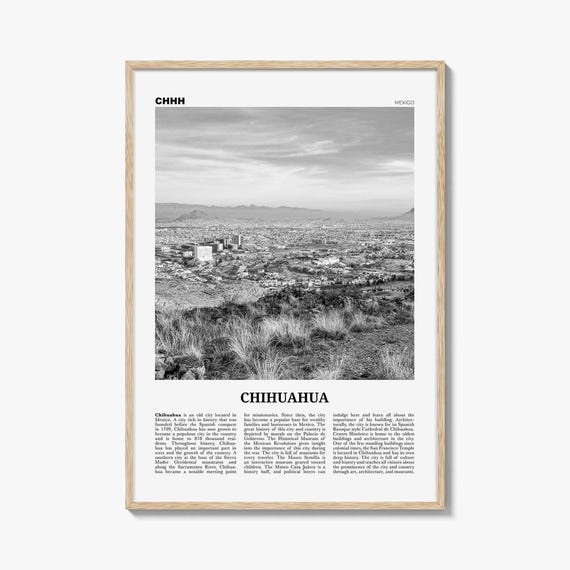 Chihuahua Poster Print Black and White, Mexico Travel Wall Art, Photographic City Decor