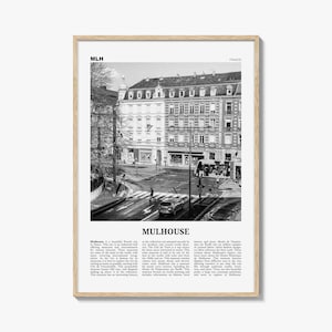 Mulhouse Print Schwarzweiß, Mulhouse Wandkunst, Mulhouse Poster, Mulhouse Wandbild, Mulhouse Landkarte, Frankreich