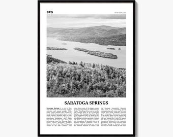 Saratoga Springs Poster, Black and White Photo Print, Travel Newspaper Wall Art, Home Decor