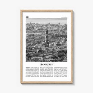 Edinburgh Poster, black and white photo print in a natural wood frame
