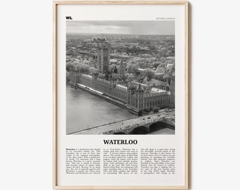 Waterloo Print Black and White, Waterloo Wall Art, Waterloo Poster, Waterloo Photo, Waterloo Wall Décor, Waterloo Map, Ontario, Canada