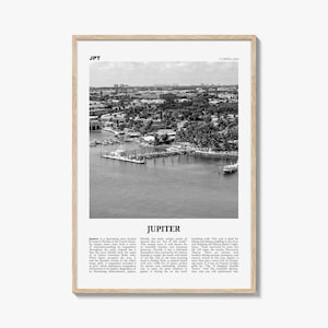 Poster di Jupiter in bianco e nero, arte murale di viaggio in Florida, fotografia costiera degli Stati Uniti