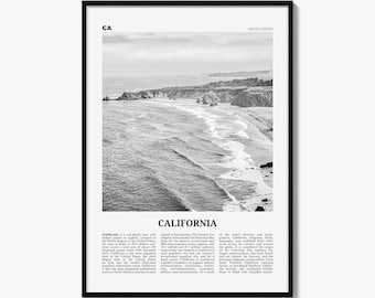 California Poster, Black and White Photo Print, Travel Newspaper Wall Art, Home Decor