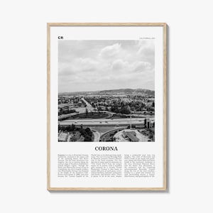 Corona Print Black and White, Corona Wall Art, Corona Poster, Corona Photo, Corona Wall Décor, Corona Map, California USA