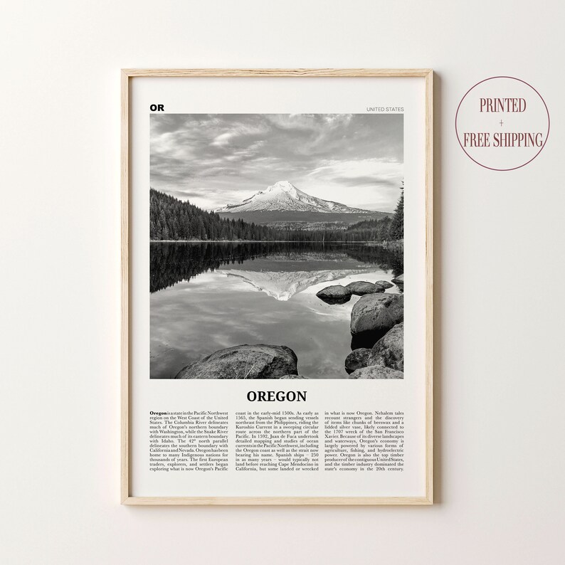 North America Oregon Poster Oregon Photo Oregon Wall Art Oregon Print Black and White United States Oregon Wall Decor USA