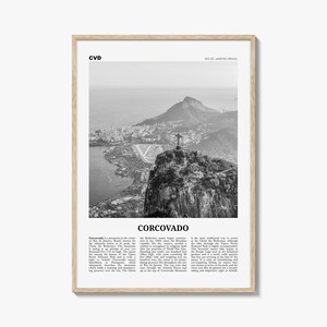 Impressão em preto e branco do Corcovado, arte na parede do Corcovado, pôster do Corcovado, foto do Corcovado, mapa do Corcovado, Rio de Janeiro, Brasil