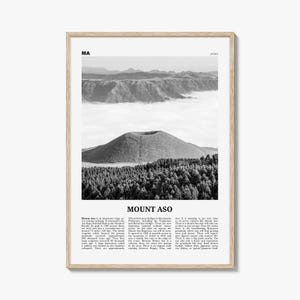 Mount Aso Print Black and White, Mount Aso Wall Art, Mount Aso Poster, Mount Aso Photo, Mount Aso Wall Décor, Mount Aso Map, Japan