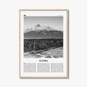 Impression Alaska noir et blanc n° 3, art mural Alaska, affiche Alaska, photo Alaska, décoration murale Alaska, carte Alaska, États-Unis