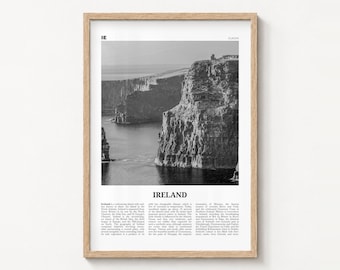 Ireland Poster Print, Black and White Cliffs of Moher Wall Art