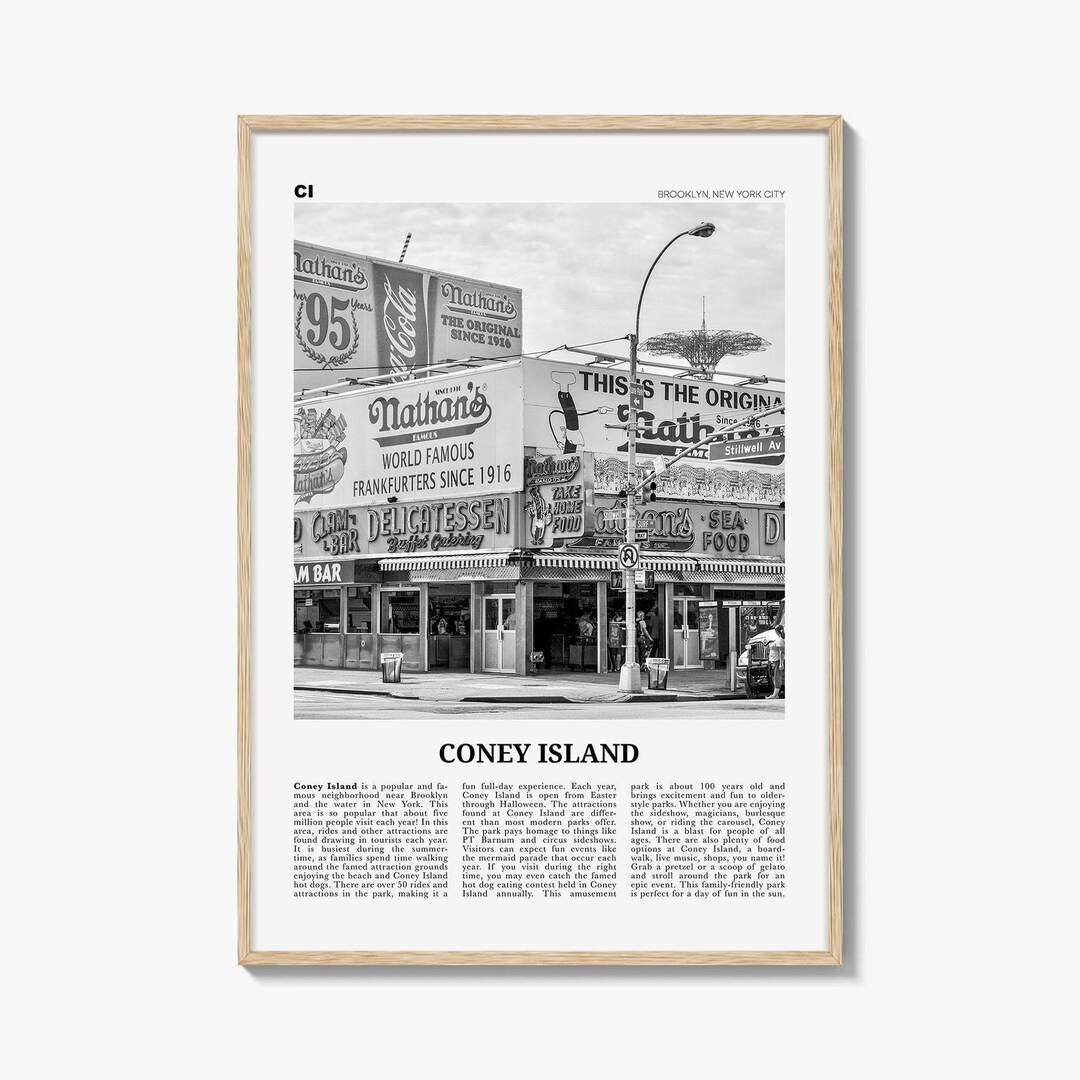 Coney Island Poster Print Black and White, Nathan's Famous Photo, New ...