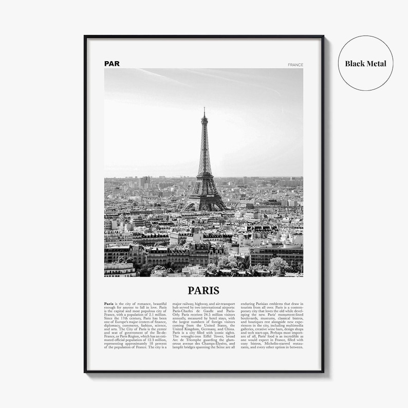 Paris Poster Print Black and White, Eiffel Tower Photo, France Travel Wall Art, Île-de-France image 9