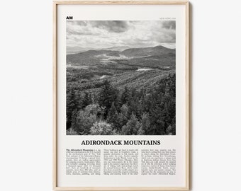 Adirondack Mountains Print Black and White, Adirondack Mountains Wall Art, Adirondack Mountains Poster, New York, USA, United States