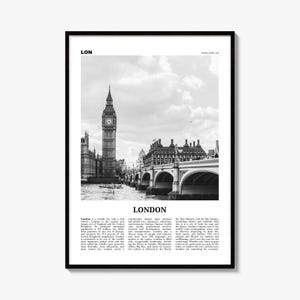 London Poster, Black and White Photo Print, Travel Newspaper Wall Art, Home Decor