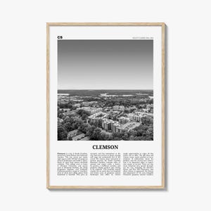 Clemson Print Black and White No 2, Clemson Wall Art, Clemson Poster, Clemson Photo, Clemson Map, South Carolina, USA, United States