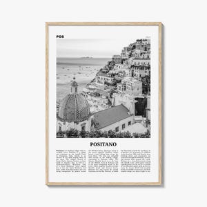 Plakat Positano w czerni i bieli, Włochy, dekoracja ścienna, Wybrzeże Amalfi zdjęcie 1