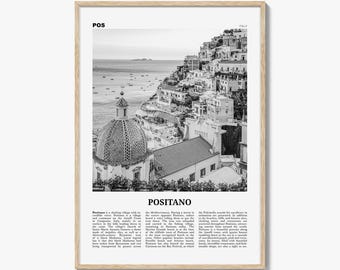 Positano Poster Print Black and White, Italy Travel Wall Art, Amalfi Coast Decor