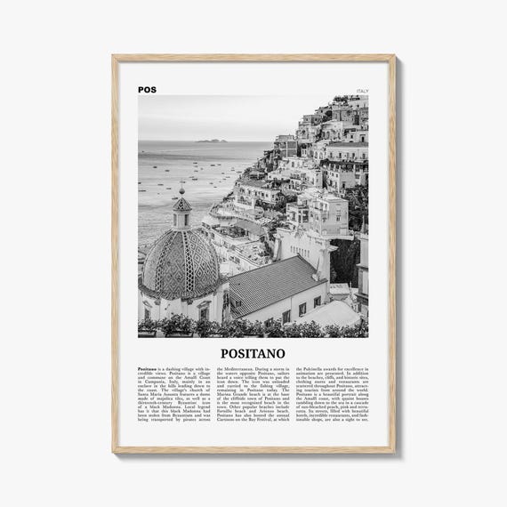 Positano Poster Print Black and White, Italy Travel Wall Art, Amalfi Coast Decor