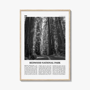 Redwood National Park Print Black and White, Redwood National Park Wall Art, Redwood National Park Poster, Park Photo, Wall Décor, Map
