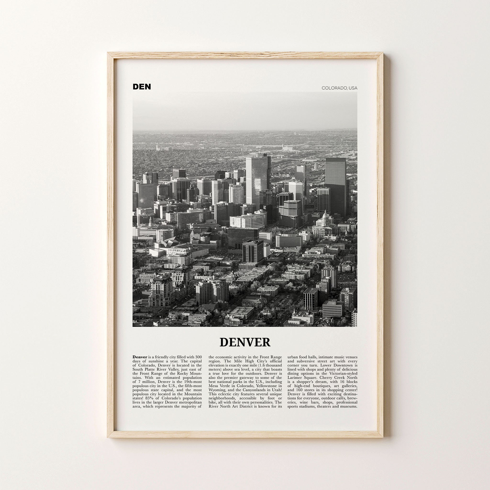 Denver Print Black and White Downtown Denver Wall Art Denver Etsy