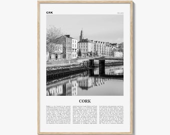 Cork Poster Print Black and White, Ireland Travel Wall Art, Riverfront Art