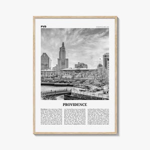 Impressão de pôster de Providence em preto e branco, arte de parede de viagem de Rhode Island, decoração de horizonte em PVD
