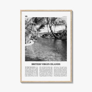 Impressão em preto e branco das Ilhas Virgens Britânicas, arte de parede das Ilhas Virgens Britânicas, pôster das Ilhas Virgens Britânicas, Road Town, Caribe