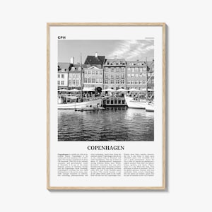 Impressão de pôster de Copenhague em preto e branco, foto de Nyhavn, arte de parede de viagem da Dinamarca, decoração de København