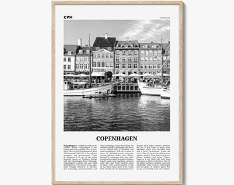 Copenhagen Poster Print Black and White, Nyhavn Photo, Denmark Travel Wall Art, København Decor