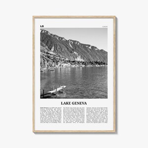 Genfer See Druck Schwarzweiß, Genfer See, Wandkunst, Genfer See, Wandkunst, Genfer See, Wanddeko, Genfer See Karte