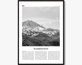 Washington State Poster, Black and White Photo Print, Travel Newspaper Wall Art, Home Decor
