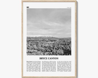 Póster de Bryce Canyon en blanco y negro, foto de hoodoos, arte mural turístico de Utah, parque nacional