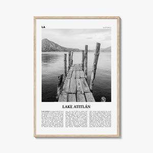 Impresión del lago Atitlán en blanco y negro, arte de la pared del lago Atitlán, cartel del lago Atitlán, foto del lago Atitlán, decoración de la pared del lago Atitlán, Guatemala