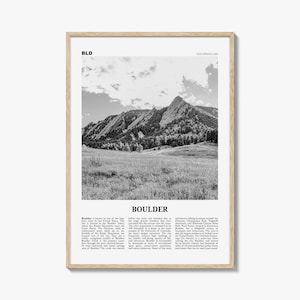 Stampa poster Boulder in bianco e nero, foto Flatirons, arte murale di viaggio in Colorado, natura