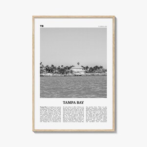 Stampa di Tampa Bay in bianco e nero, Arte murale di Tampa Bay, Poster di Tampa Bay, Foto di Tampa Bay, Decorazioni murali di Tampa Bay, Mappa di Tampa Bay, Florida, Stati Uniti