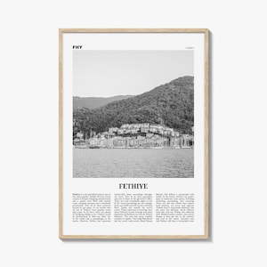Fethiye Poster Print Black and White, Turkey Travel Wall Art, Aegean Coast Photography