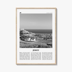 Impresión en blanco y negro de Jersey Channel Islands n.º 2, arte mural de Jersey, póster de Jersey, foto de Jersey, decoración de pared de Jersey, mapa de Jersey