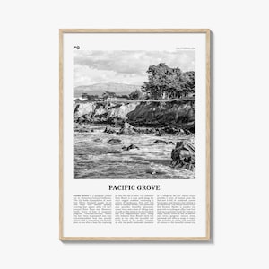 Pacific Grove Poster Print Black and White, California Travel Wall Art, Monterey Bay Decor